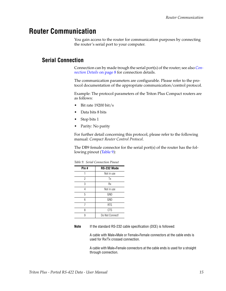 Router communication, Serial connection | Grass Valley Triton Plus Revision 5 User Manual | Page 15 / 22