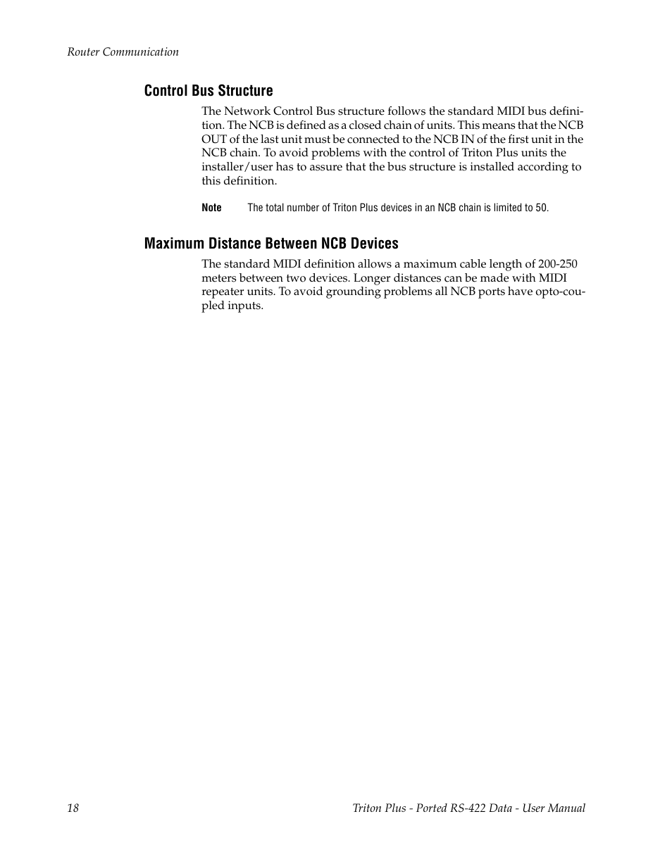 Control bus structure, Maximum distance between ncb devices | Grass Valley Triton Plus Revision 5 User Manual | Page 18 / 22