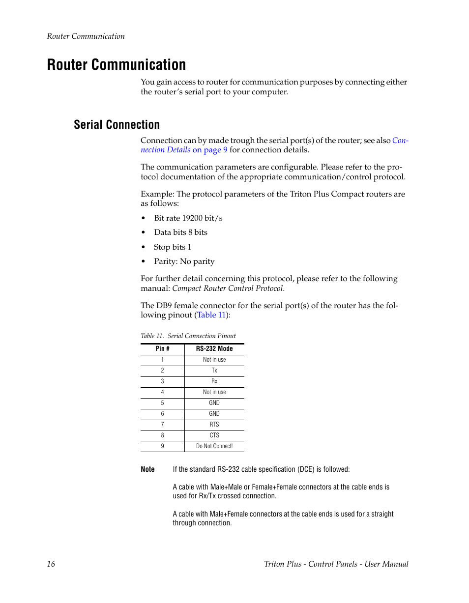 Router communication, Serial connection | Grass Valley Triton Plus Revision 3 User Manual | Page 16 / 24