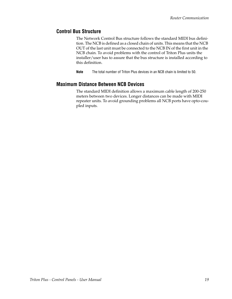 Control bus structure, Maximum distance between ncb devices | Grass Valley Triton Plus Revision 3 User Manual | Page 19 / 24