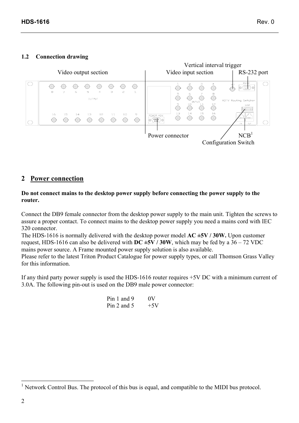 Connection drawing, Power connection, 2 connection | Drawing | Grass Valley TTN-HDS-1616 User Manual | Page 10 / 24