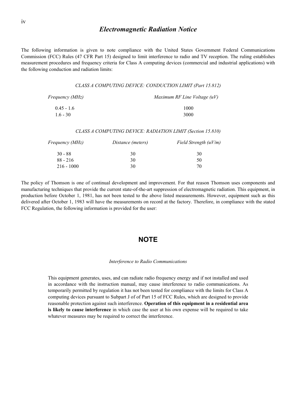 Electromagnetic radiation notice | Grass Valley TTN-RECL8 User Manual | Page 4 / 12