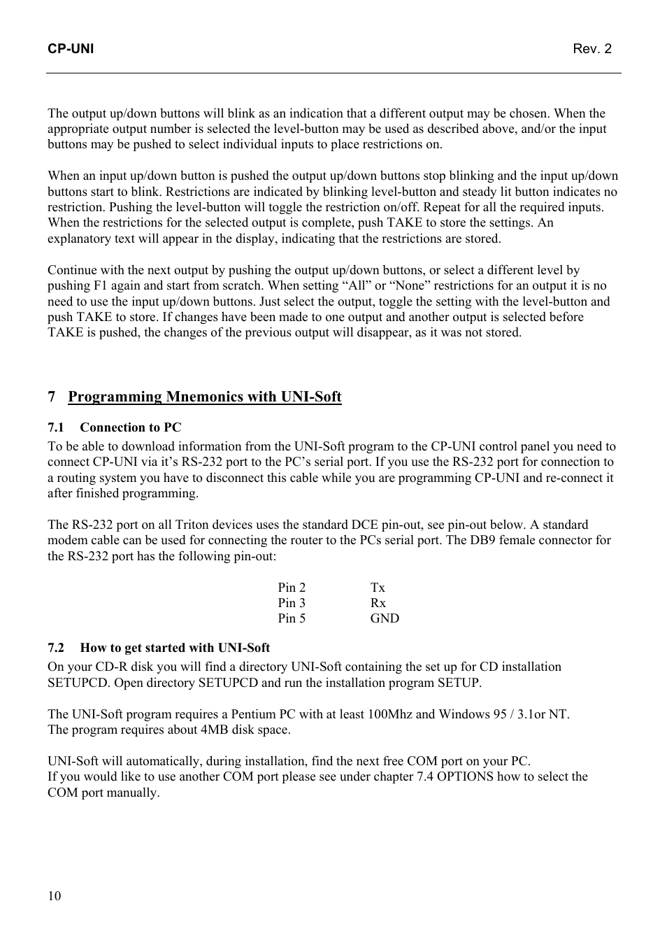 Programming mnemonics with uni-soft, Connection to pc, How to get started with uni-soft | Grass Valley TTN-CP-UNI User Manual | Page 18 / 21