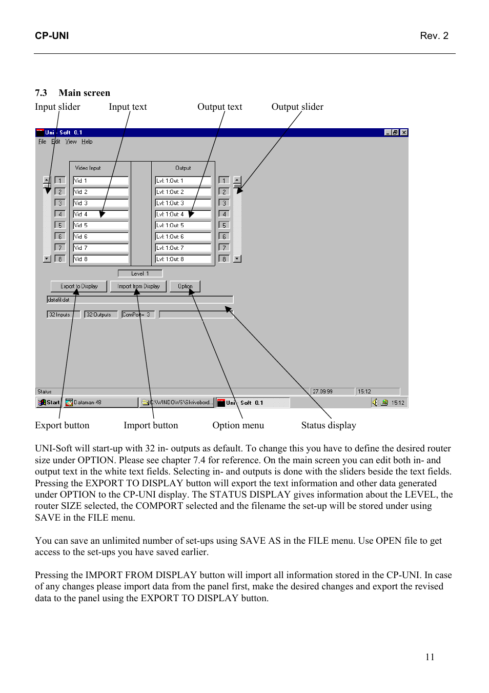 Main screen, 3 main, Screen | Grass Valley TTN-CP-UNI User Manual | Page 19 / 21