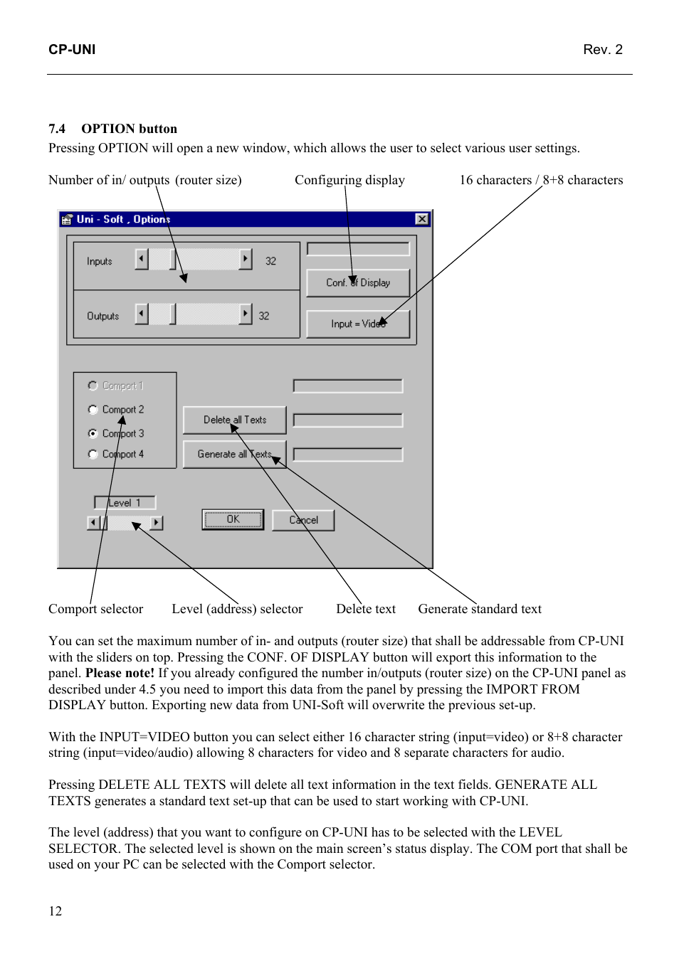 Option button, 4 option, Button | Grass Valley TTN-CP-UNI User Manual | Page 20 / 21