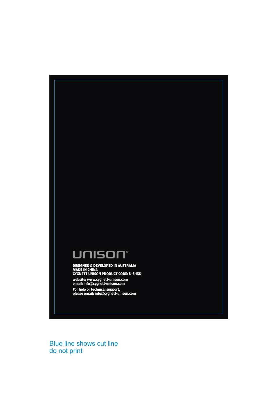 Blue line shows cut line do not print | Cygnett Unison i-XD User Manual | Page 7 / 7