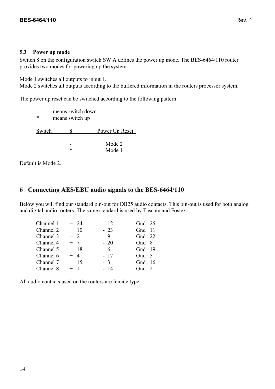 Power up mode | Grass Valley TTN-BES-6464/110 User Manual | Page 22 / 26