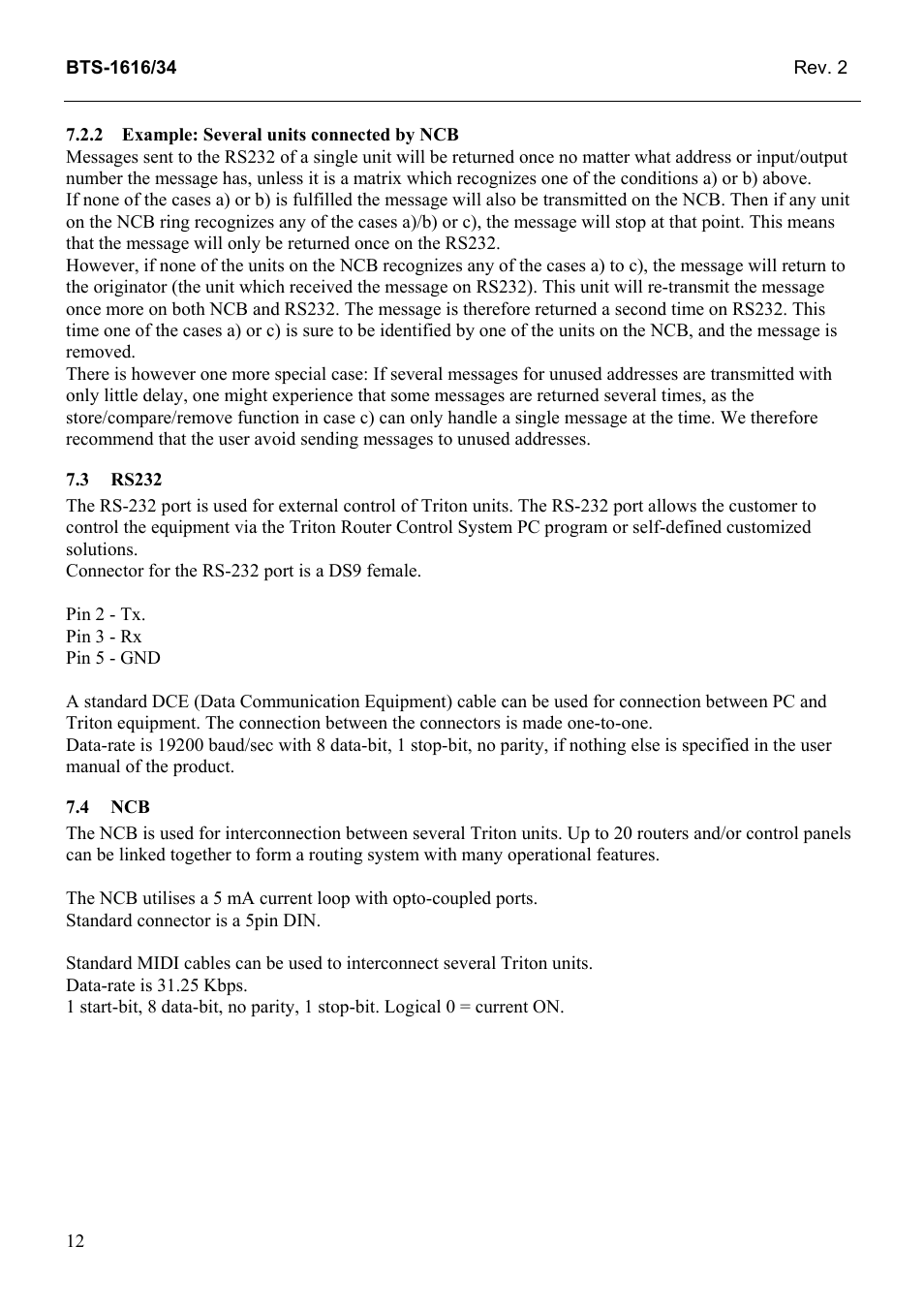 Example: several units connected by ncb, Rs232, 3 rs232 | 4 ncb | Grass Valley TTN-BTS-1616/34 User Manual | Page 20 / 22