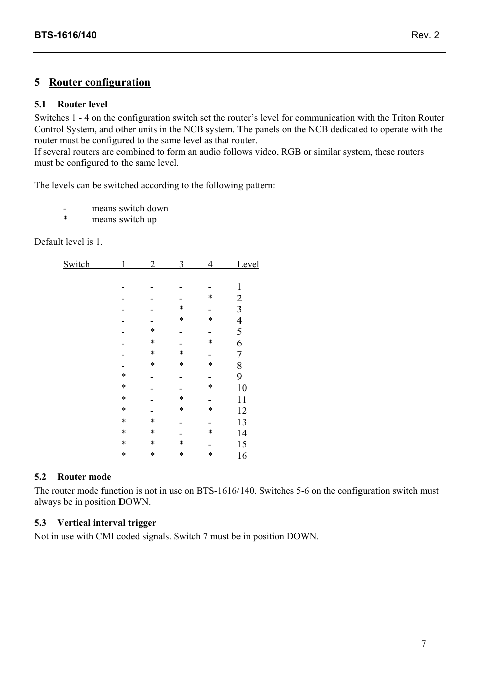 Router configuration, Router level, Router mode | Vertical interval trigger, 1 router, Level, 2 router, Mode | Grass Valley TTN-BTS-1616/140 User Manual | Page 15 / 20