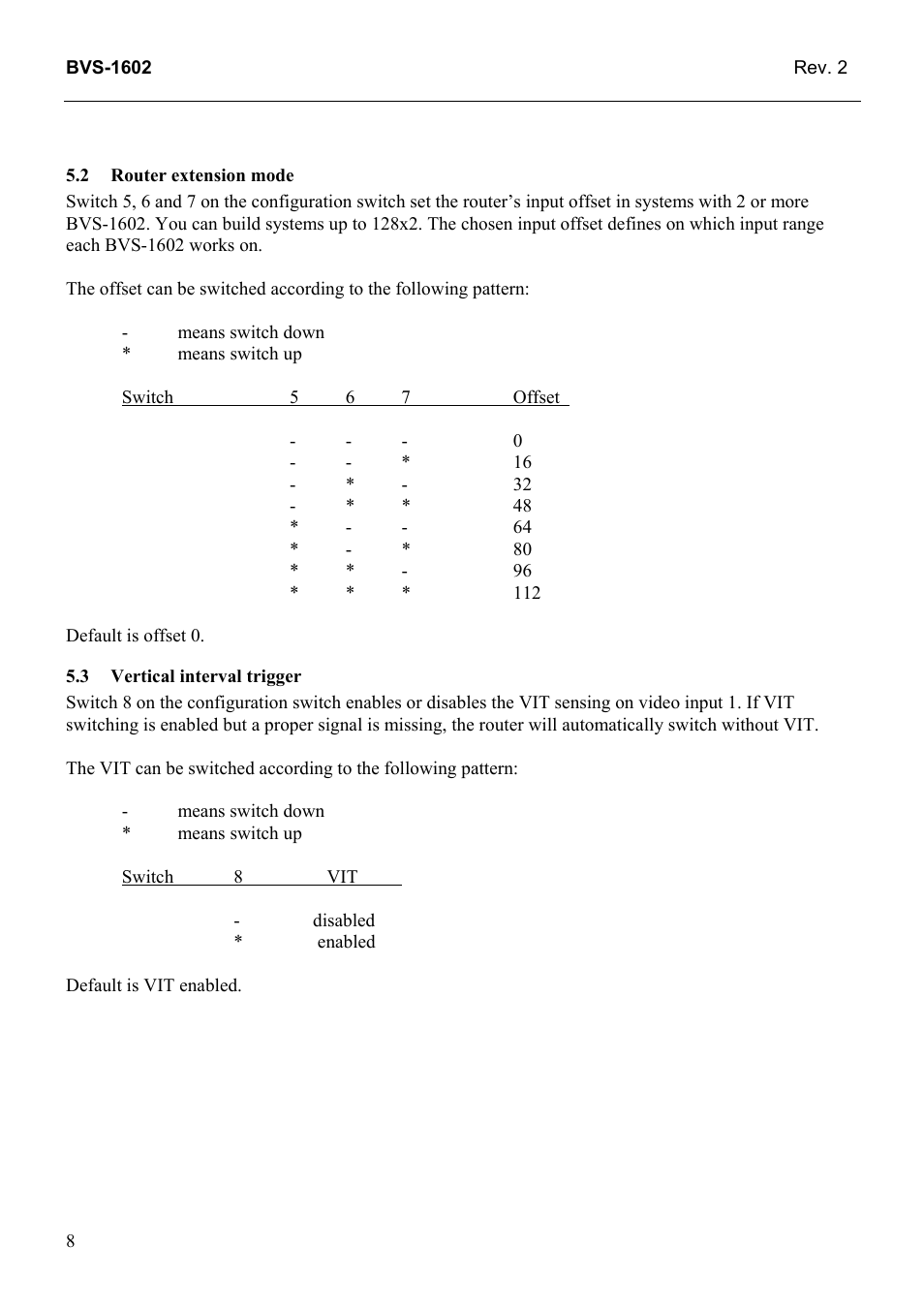 Router extension mode, Vertical interval trigger | Grass Valley TTN-BVS-1602 User Manual | Page 16 / 21