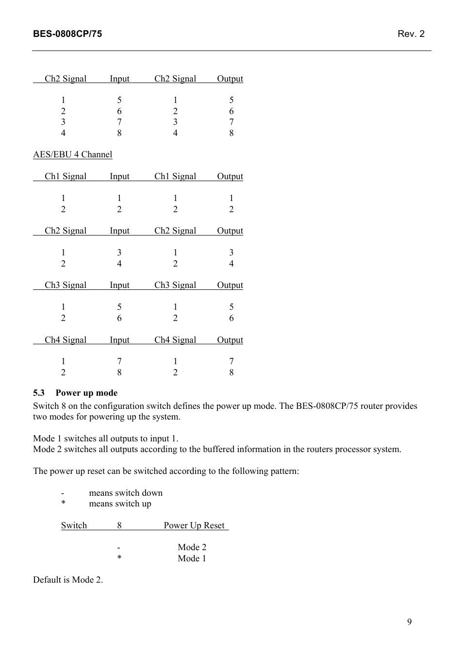 Power up mode | Grass Valley TTN-BES-0808CP/75 User Manual | Page 17 / 23