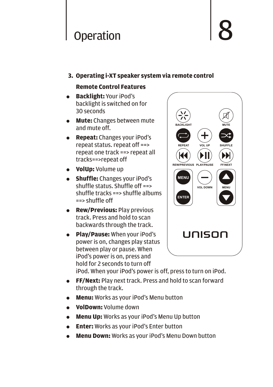 Operation | Cygnett Unison i-XT User Manual | Page 11 / 14