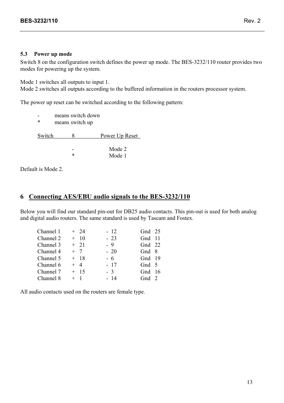 Power up mode | Grass Valley TTN-BES-3232/110 User Manual | Page 21 / 25