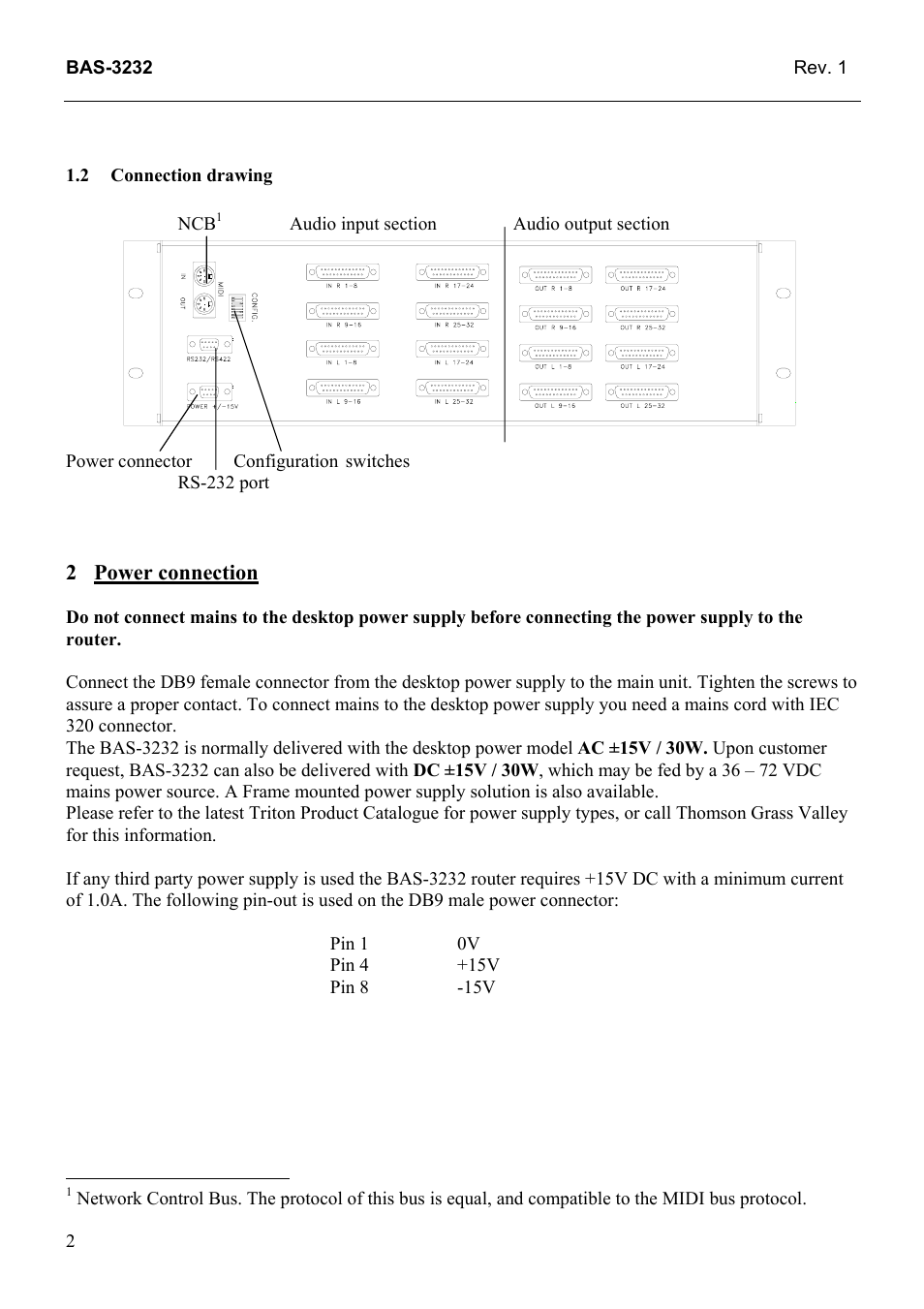 Connection drawing, Power connection, 2 connection | Drawing | Grass Valley TTN-BAS-3232 User Manual | Page 10 / 25