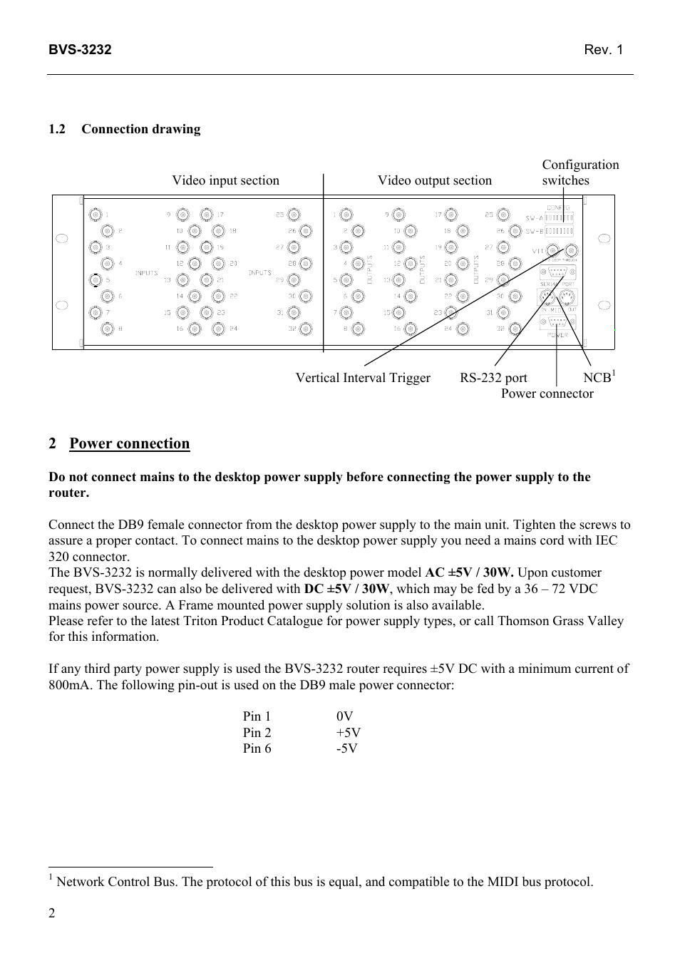 Connection drawing, Power connection, 2 connection | Drawing | Grass Valley TTN-BVS-3232 User Manual | Page 10 / 25