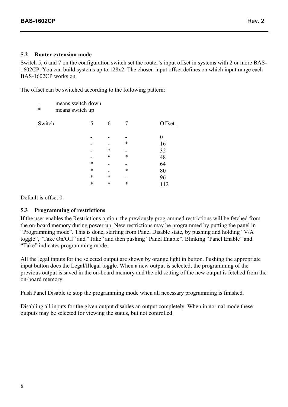 Router extension mode, Programming of restrictions | Grass Valley TTN-BAS-1602CP User Manual | Page 16 / 23