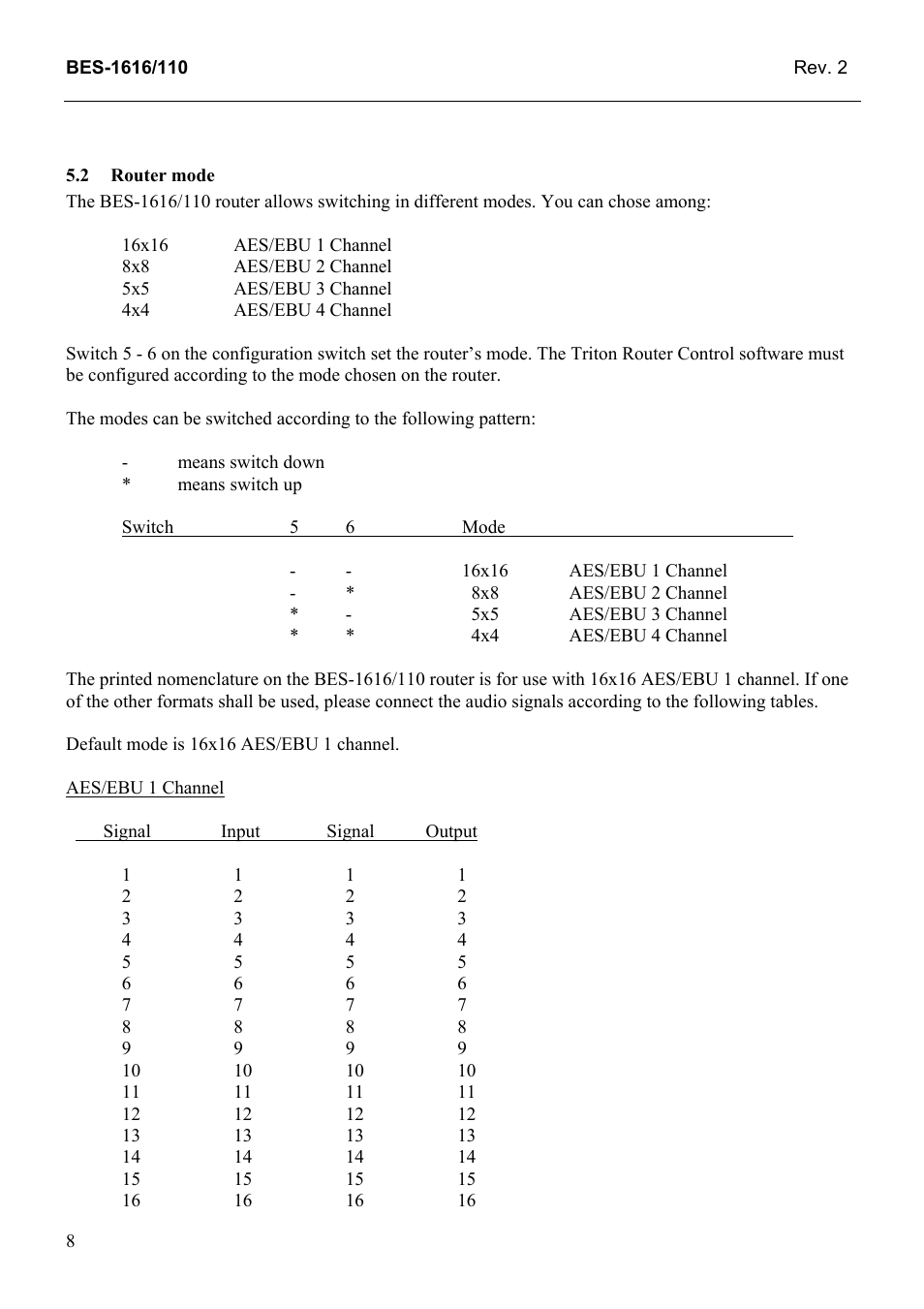 Router mode, 2 router, Mode | Grass Valley TTN-BES-1616/110 User Manual | Page 16 / 23