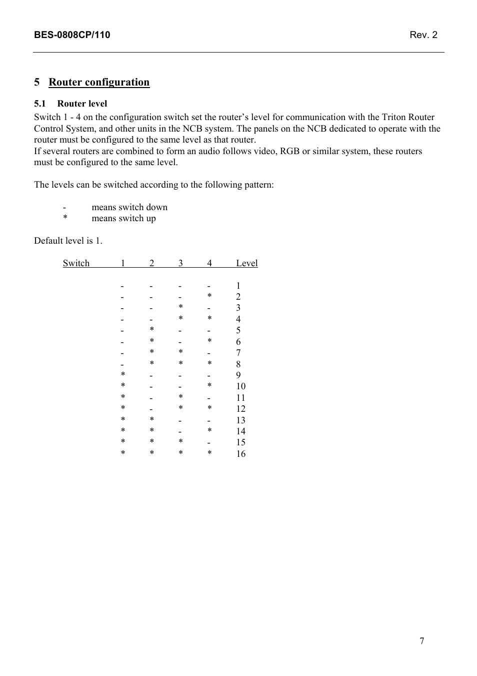 Router configuration, Router level, 1 router | Level | Grass Valley TTN-BES-0808CP/110 User Manual | Page 15 / 23