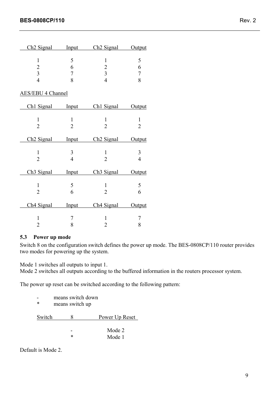 Power up mode | Grass Valley TTN-BES-0808CP/110 User Manual | Page 17 / 23