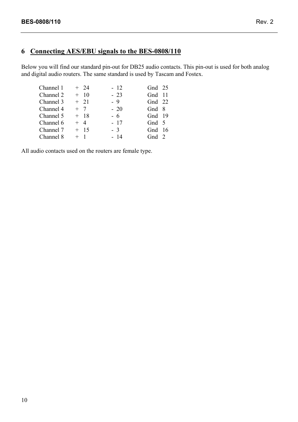 Connecting aes/ebu signals to the bes-0808/110 | Grass Valley TTN-BES-0808/110 User Manual | Page 18 / 22