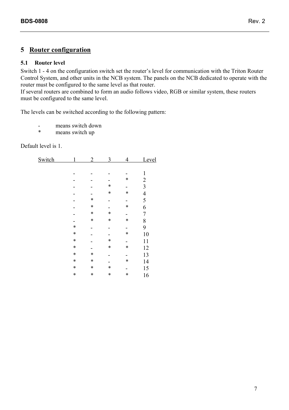 Router configuration, Router level, 1 router | Level | Grass Valley TTN-BDS-0808 User Manual | Page 15 / 22
