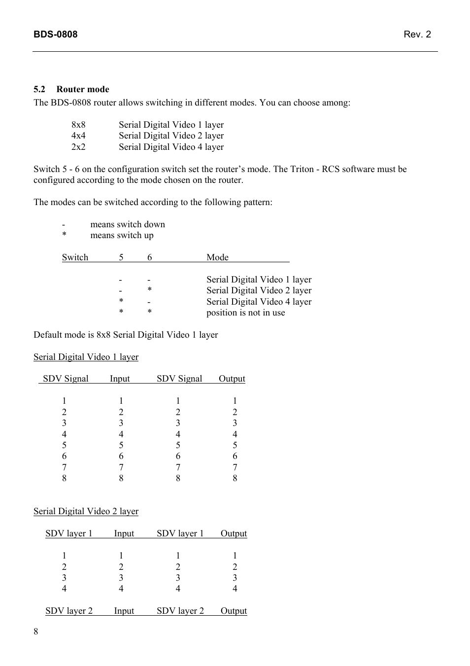 Router mode, 2 router, Mode | Grass Valley TTN-BDS-0808 User Manual | Page 16 / 22