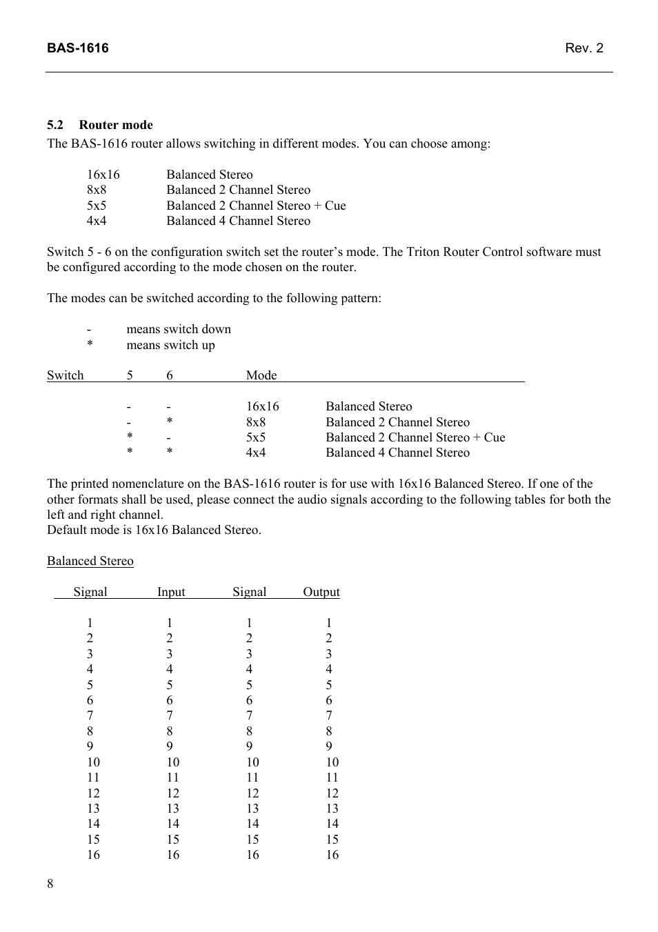 Router mode, 2 router, Mode | Grass Valley TTN-BAS-1616 User Manual | Page 16 / 23