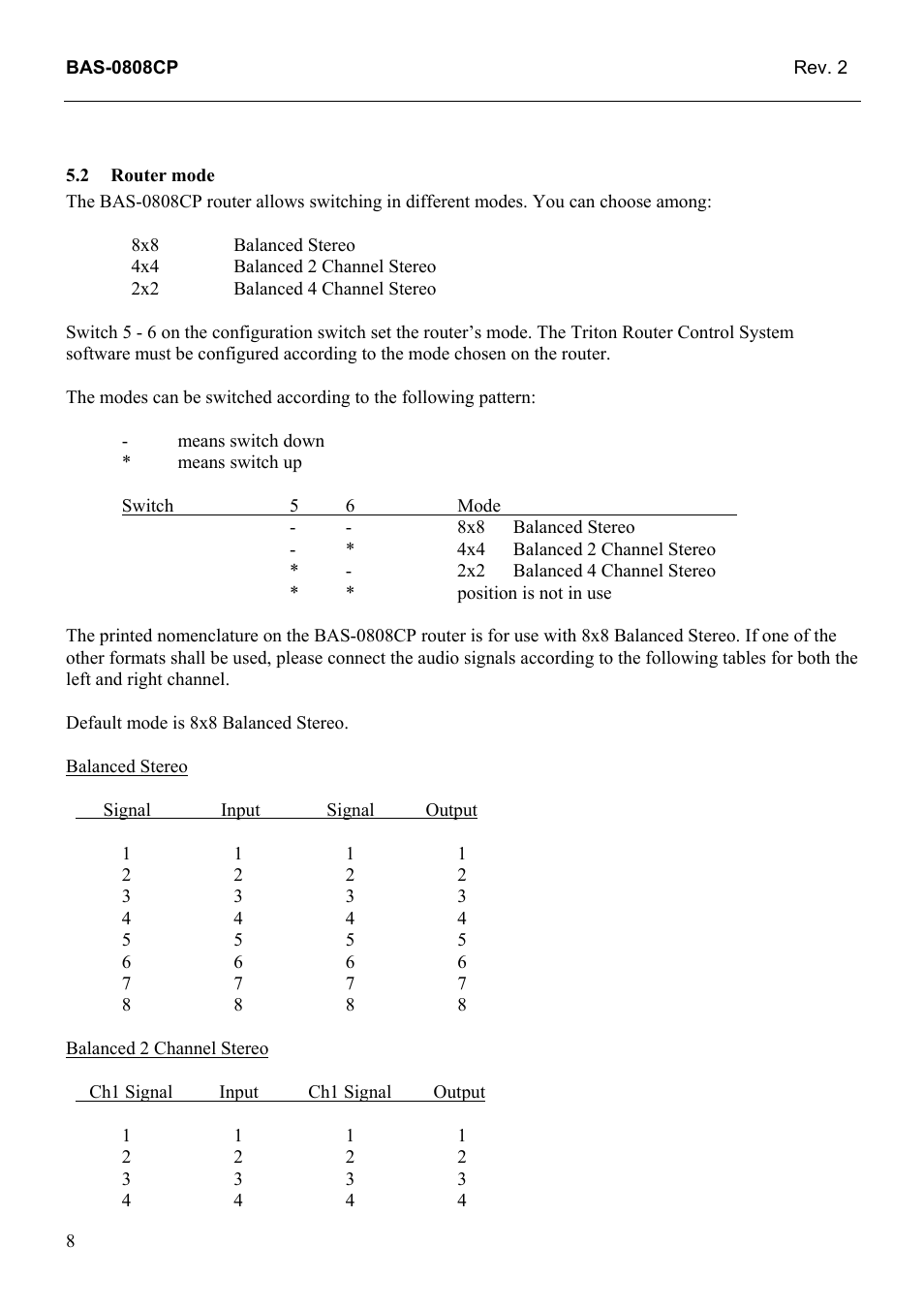 Router mode, 2 router, Mode | Grass Valley TTN-BAS-0808CP User Manual | Page 16 / 23