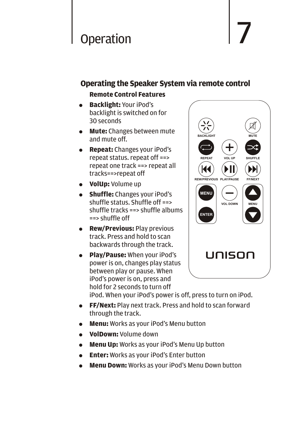 Operation, Operating the speaker system via remote control | Cygnett i-x6 User Manual | Page 10 / 12