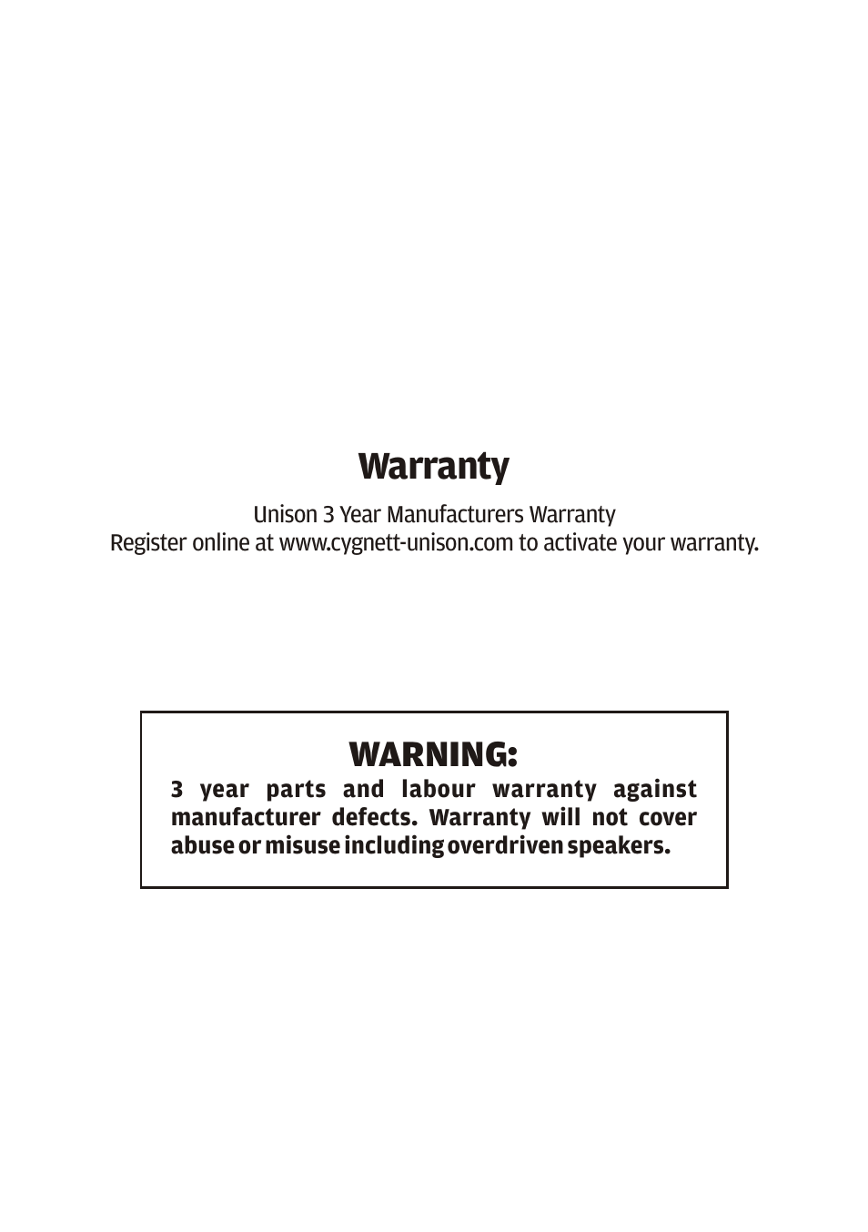 Warranty, Warning | Cygnett i-x6 User Manual | Page 2 / 12