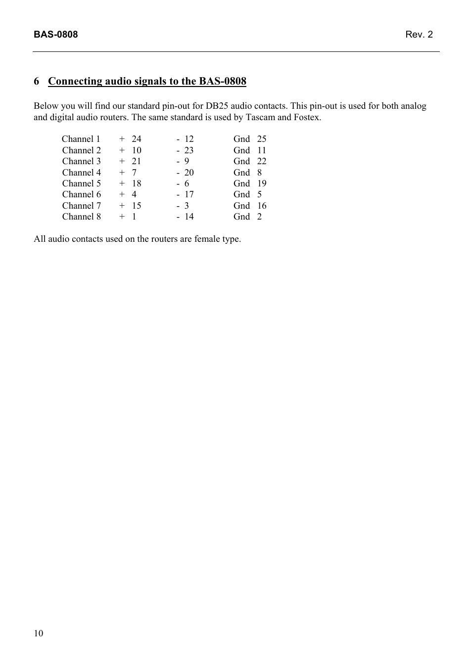 Connecting audio signals to the bas-0808 | Grass Valley TTN-BAS-0808 User Manual | Page 18 / 22