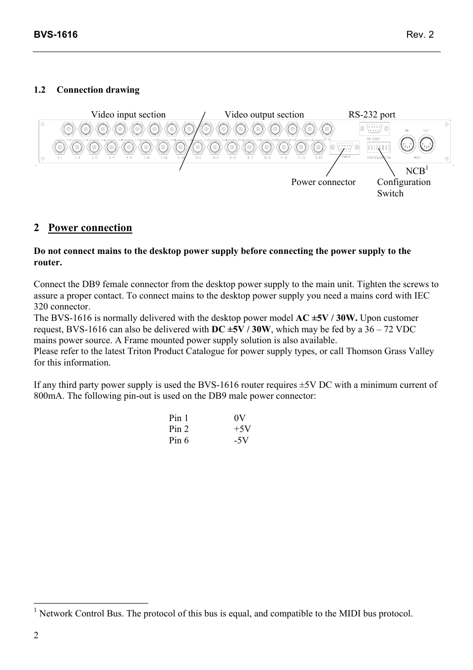 Connection drawing, Power connection, 2 connection | Drawing | Grass Valley TTN-BVS-1616 User Manual | Page 10 / 24
