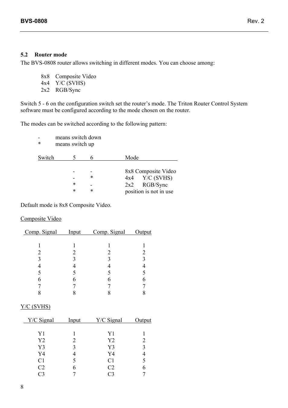 Router mode, 2 router, Mode | Grass Valley TTN-BVS-0808 User Manual | Page 16 / 22