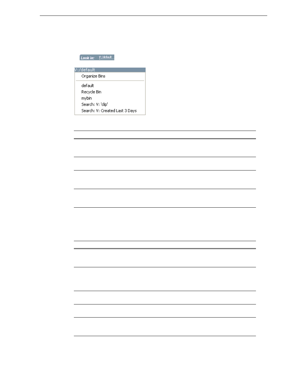 About the current bin drop-down list, About the clips menu, Guide to using the clips pane | Grass Valley Turbo iDDR v.2.3 User Manual | Page 217 / 300