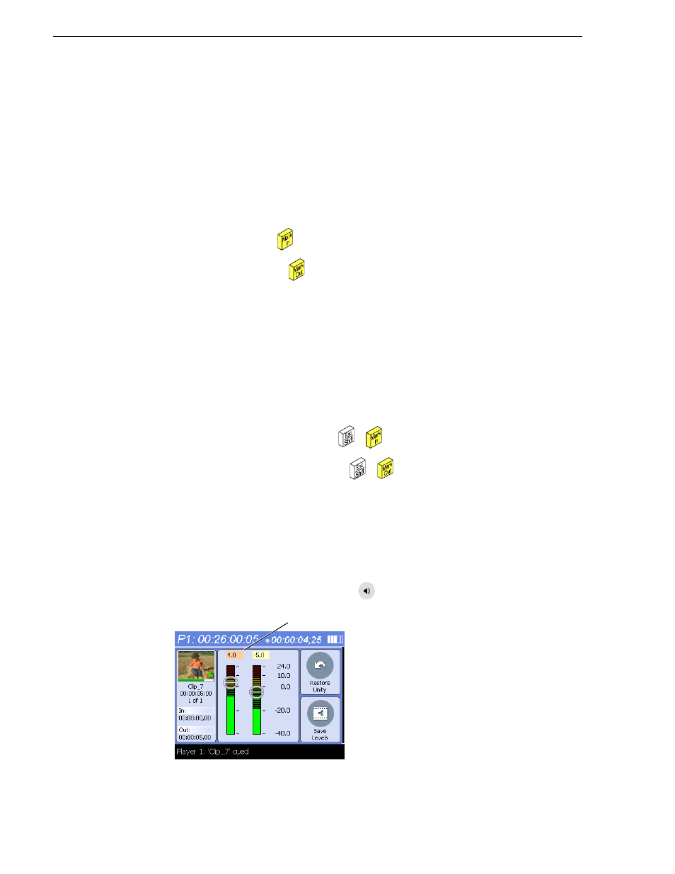 Clearing clip marks, Adjusting clip audio level | Grass Valley Turbo iDDR v.2.3 User Manual | Page 78 / 300