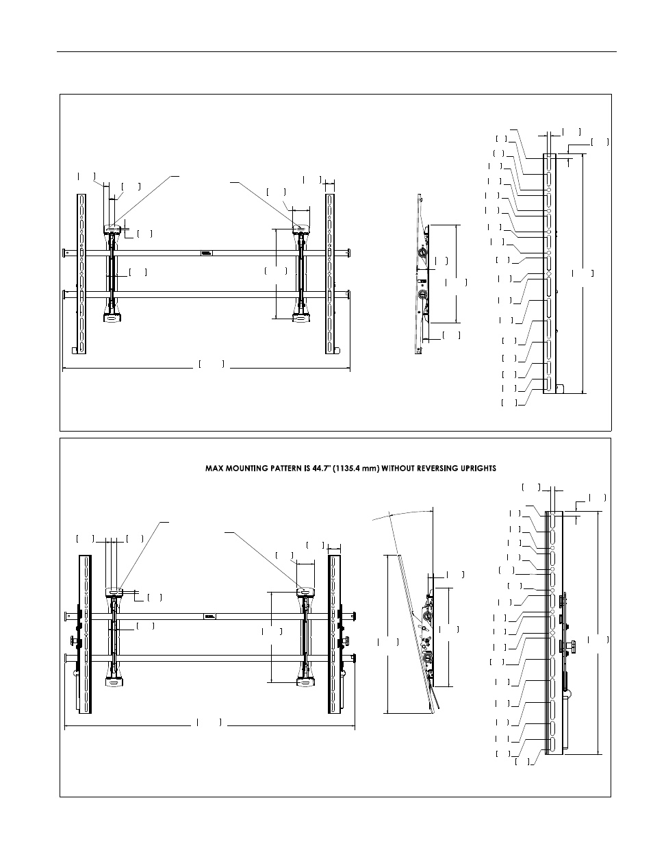 Dimensions, Installation instructions xsm/xtm series 3, Measurements in: [millimeters] inches | Chief Manufacturing XSM Series User Manual | Page 3 / 12