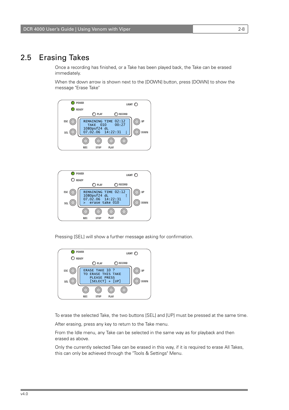 5 erasing takes | Grass Valley DCR 4000 User Manual | Page 26 / 40