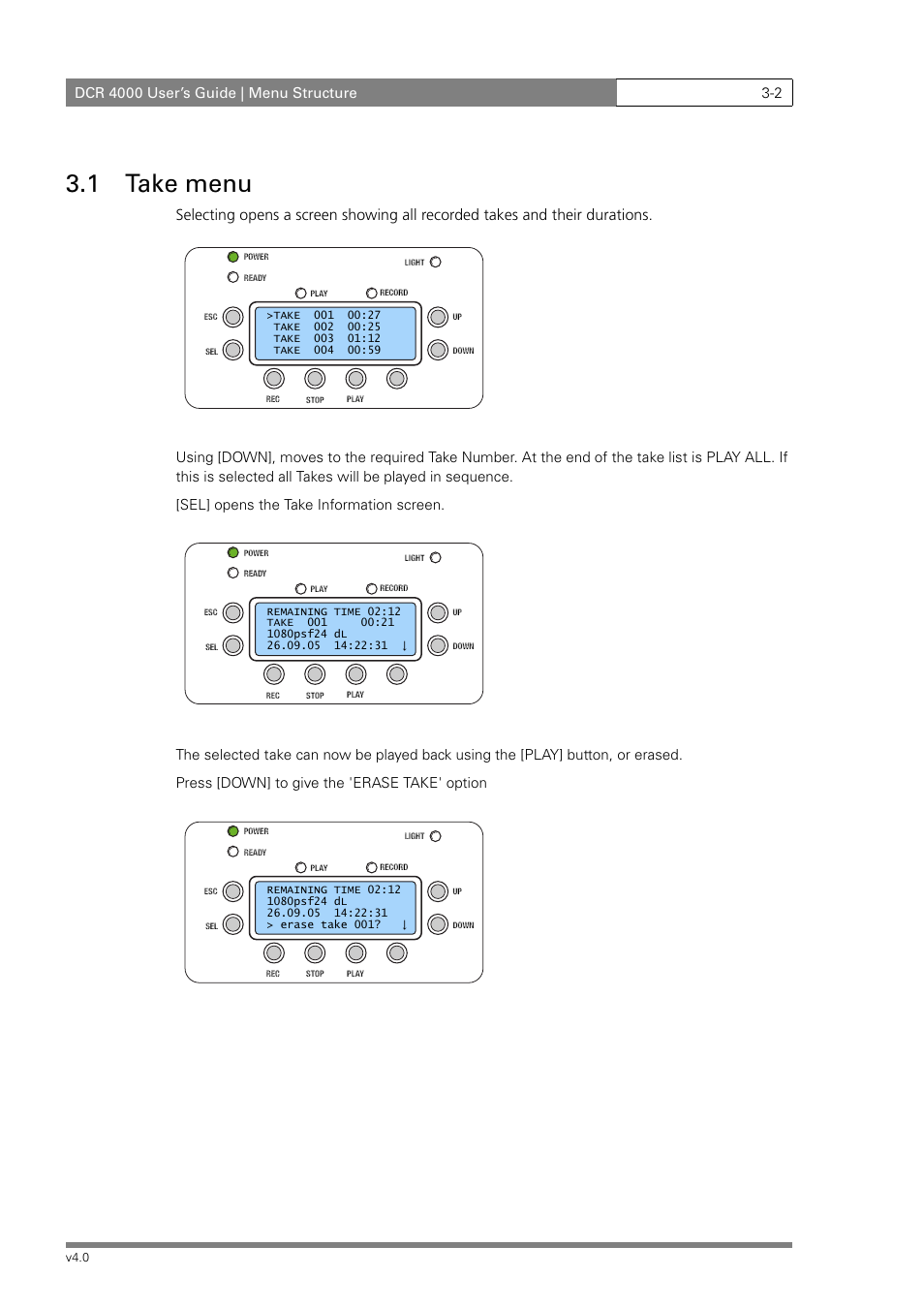 1 take menu | Grass Valley DCR 4000 User Manual | Page 30 / 40