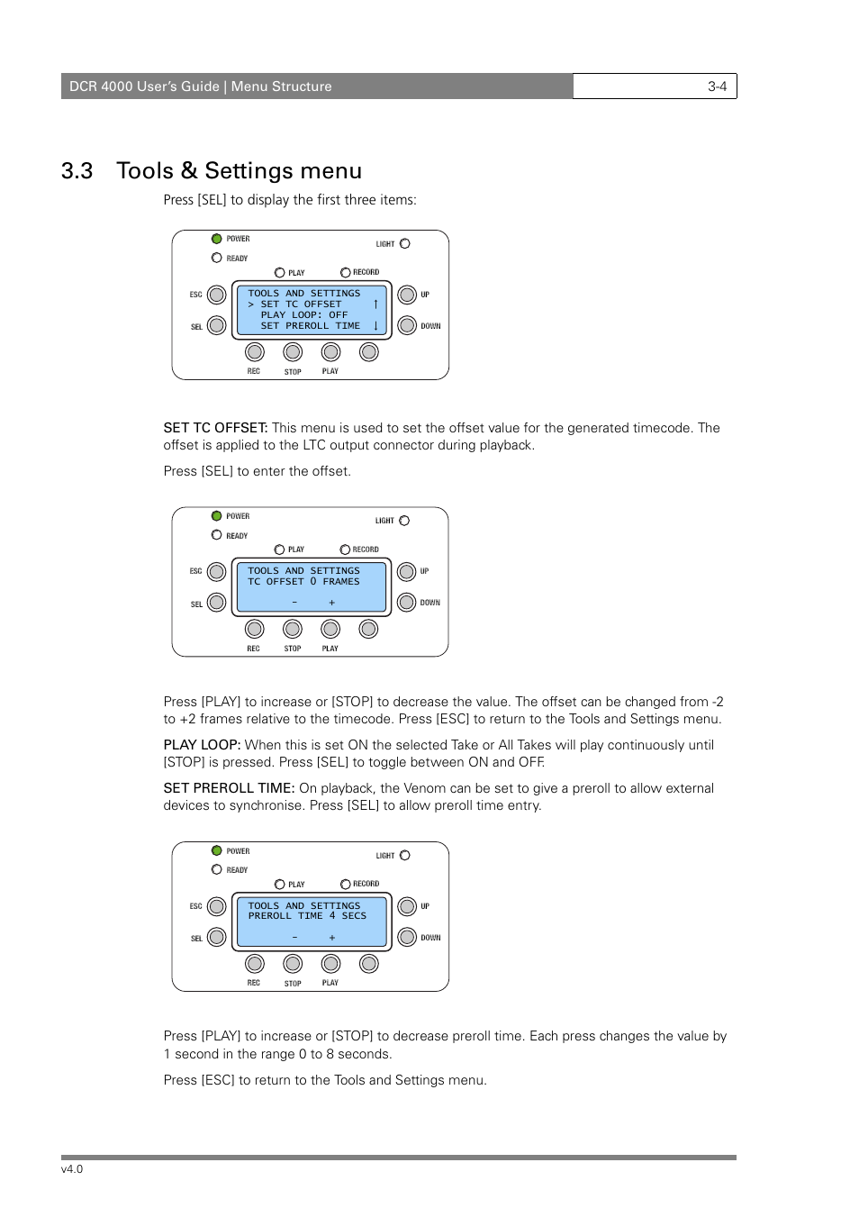 3 tools & settings menu | Grass Valley DCR 4000 User Manual | Page 32 / 40
