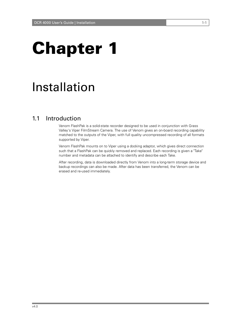 Chapter 1, Installation | Grass Valley DCR 4000 User Manual | Page 7 / 40