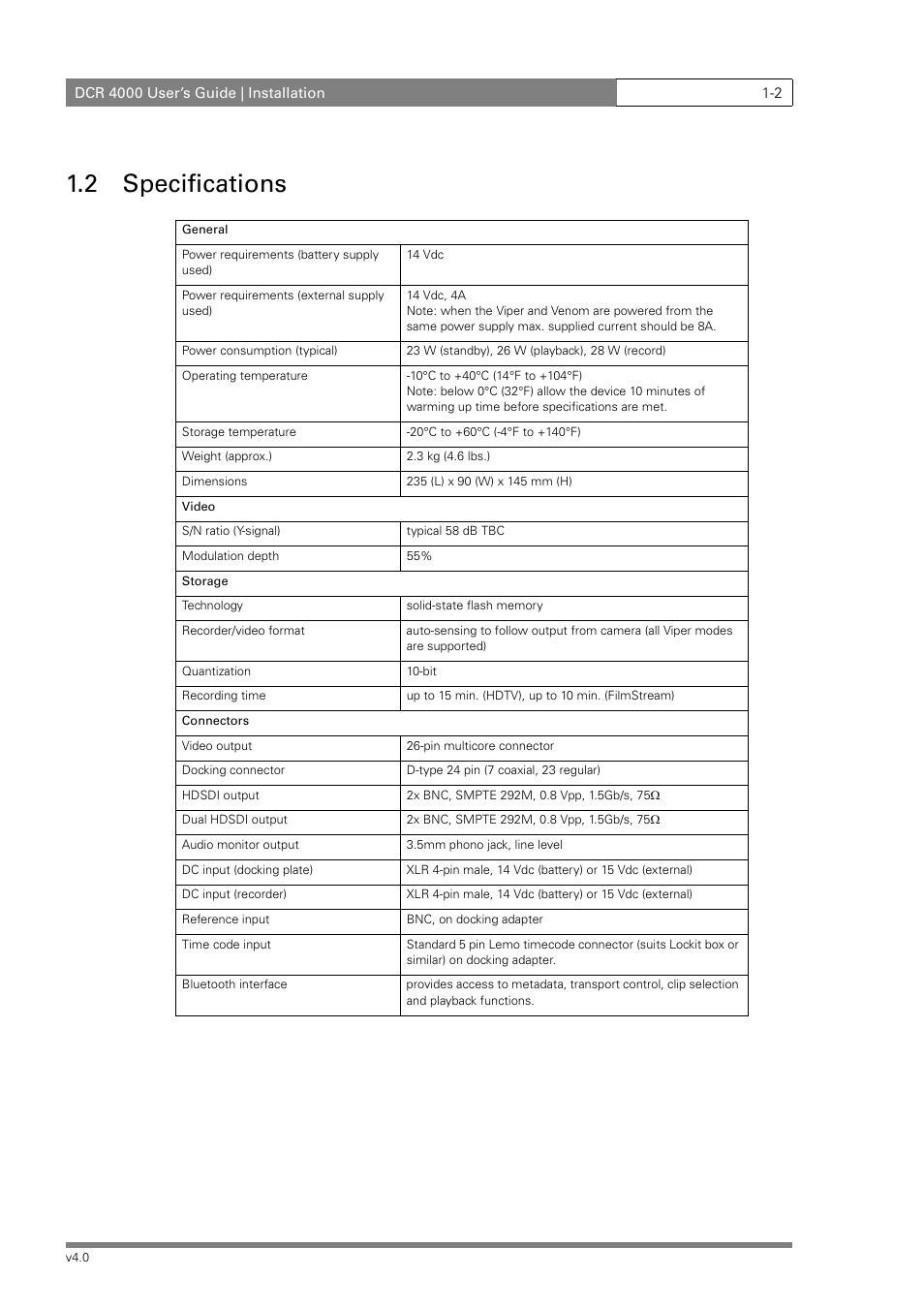 2 specifications | Grass Valley DCR 4000 User Manual | Page 8 / 40
