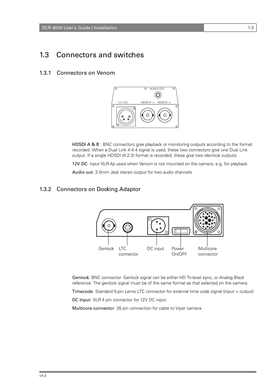 3 connectors and switches | Grass Valley DCR 4000 User Manual | Page 9 / 40