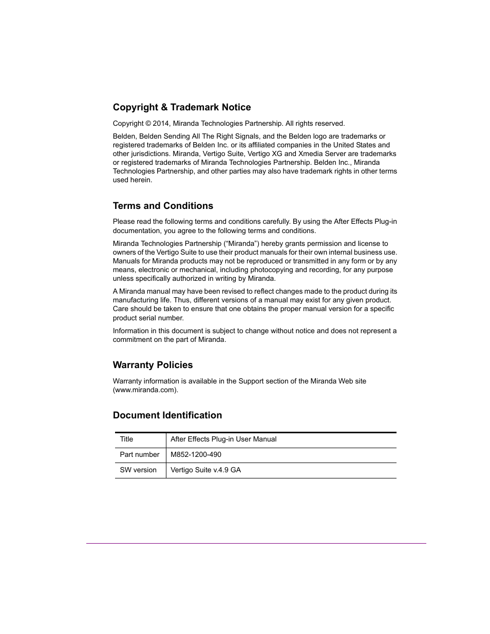 Grass Valley After Effects Plug-in Vertigo Suite v.4.9 User Manual | Page 2 / 30