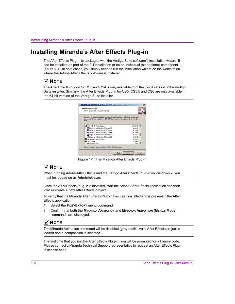 Installing miranda’s after effects plug-in, Installing miranda’s after effects plug-in -2 | Grass Valley After Effects Plug-in Vertigo Suite v.4.9 User Manual | Page 6 / 30