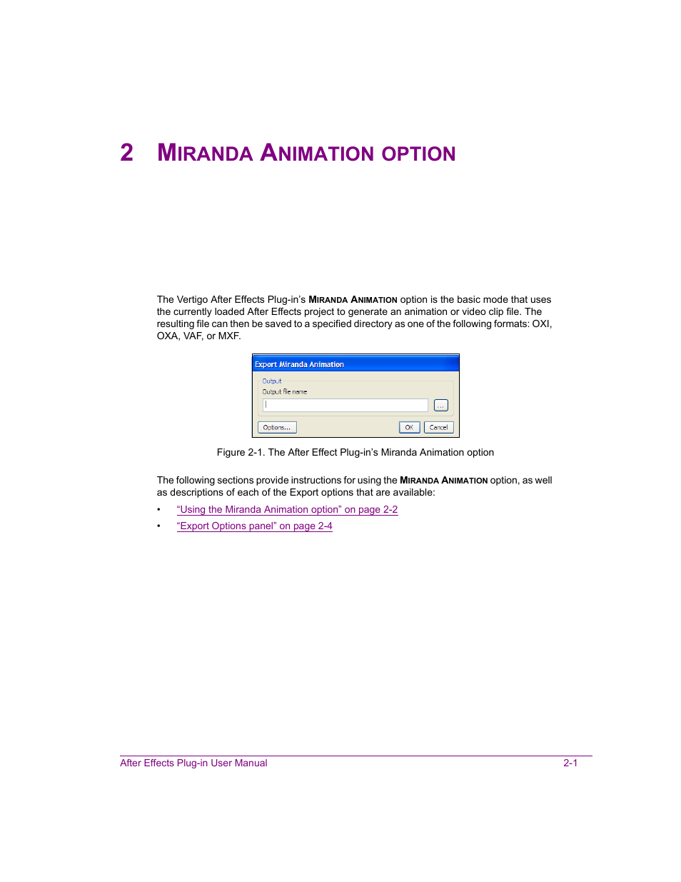 2 miranda animation option, Miranda animation option -1, Iranda | Nimation, Option | Grass Valley After Effects Plug-in Vertigo Suite v.4.9 User Manual | Page 7 / 30