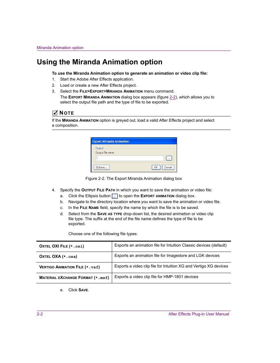 Using the miranda animation option, Using the miranda animation option -2 | Grass Valley After Effects Plug-in Vertigo Suite v.4.9 User Manual | Page 8 / 30