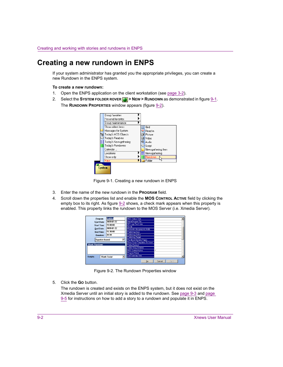 Creating a new rundown in enps, Creating a new rundown in enps -2 | Grass Valley Xnews Vertigo Suite v.5.0 User Manual | Page 121 / 143