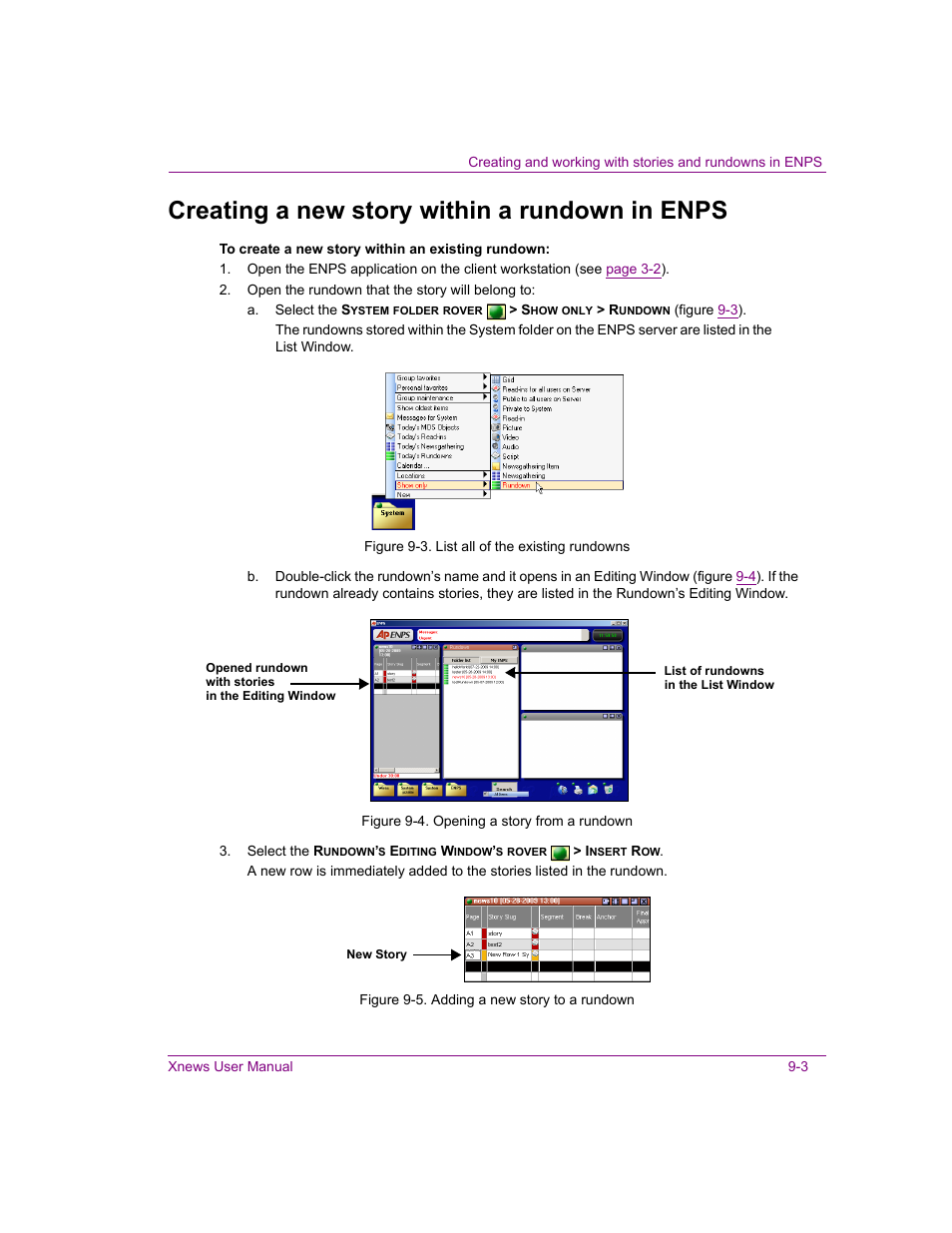 Creating a new story within a rundown in enps, Creating a new story within a rundown in enps -3 | Grass Valley Xnews Vertigo Suite v.5.0 User Manual | Page 122 / 143