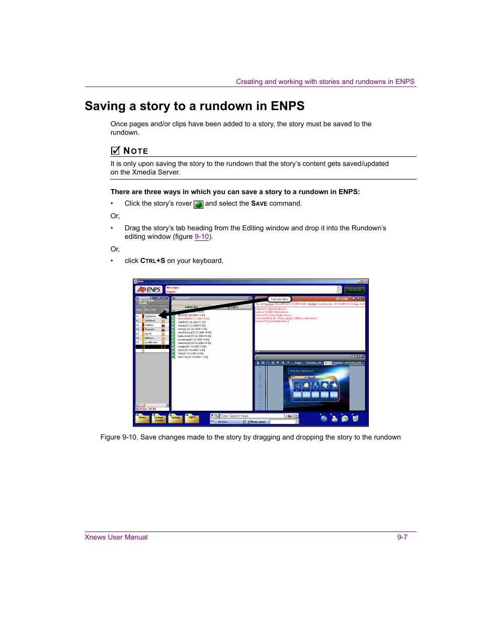 Saving a story to a rundown in enps, Saving a story to a rundown in enps -7 | Grass Valley Xnews Vertigo Suite v.5.0 User Manual | Page 126 / 143