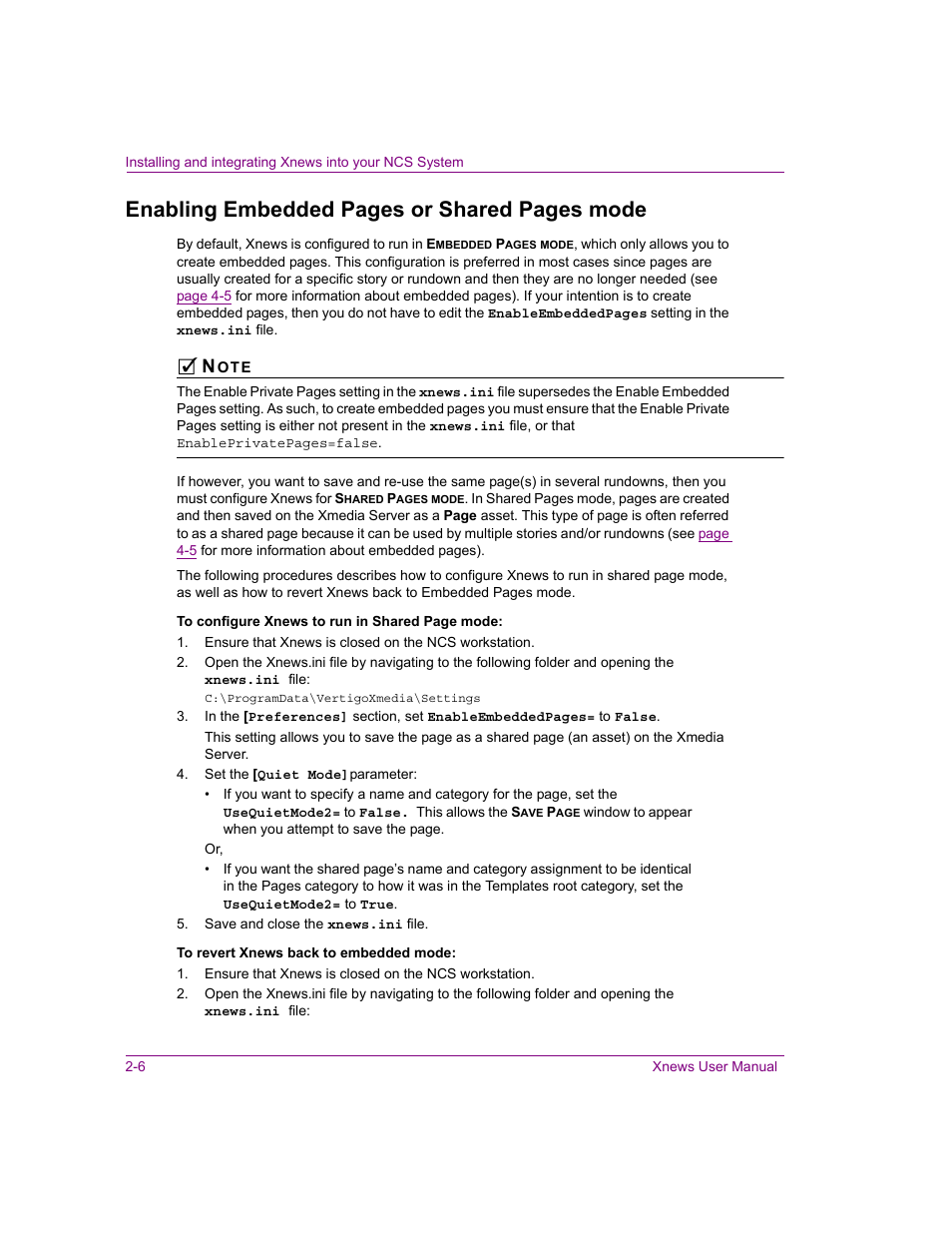 Enabling embedded pages or shared pages mode | Grass Valley Xnews Vertigo Suite v.5.0 User Manual | Page 17 / 143